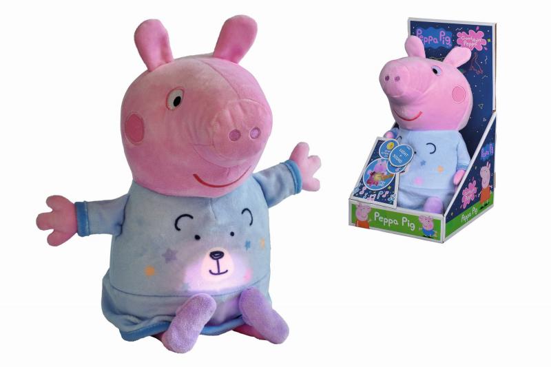 Peppa Pig 2v1 plyšový zaspávač hrajúci + svetlo, modrý, 25 cm